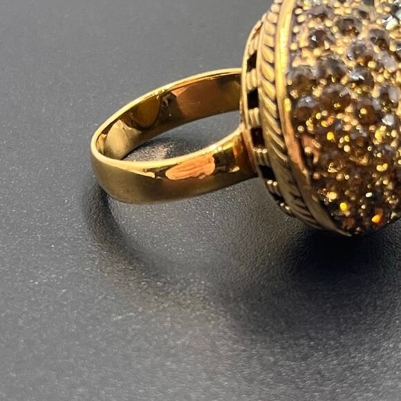 Sterling‎ Silver Vermeil 925 Pave Dark Gray Black Large Statement Ring Sz 7.5 - Picture 7 of 9